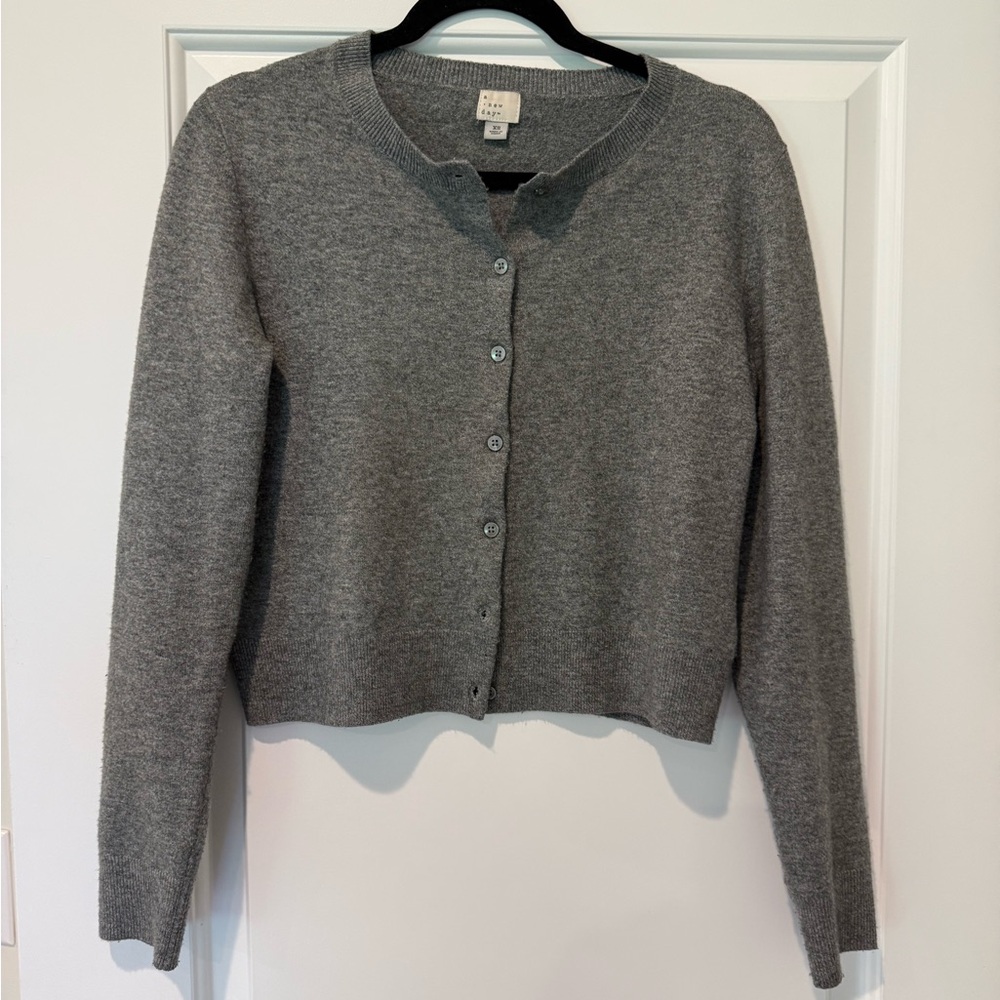 a new day Gray Button-Front Crewneck Cardigan